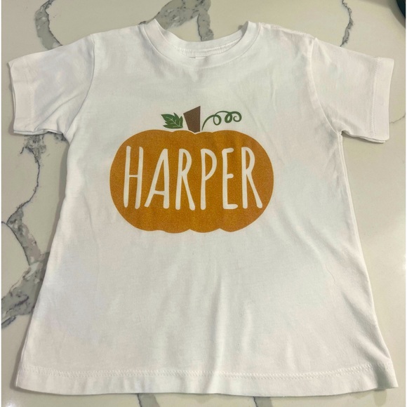 Other - Girls white fall pumpkin tshirt size 3t. Personalized with the name “Harper”.
